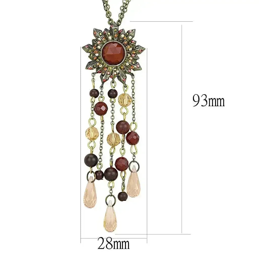 Pendentif Onyx Cuivre Antique | Chaîne Laiton avec Pierre Grenat - Femstylo