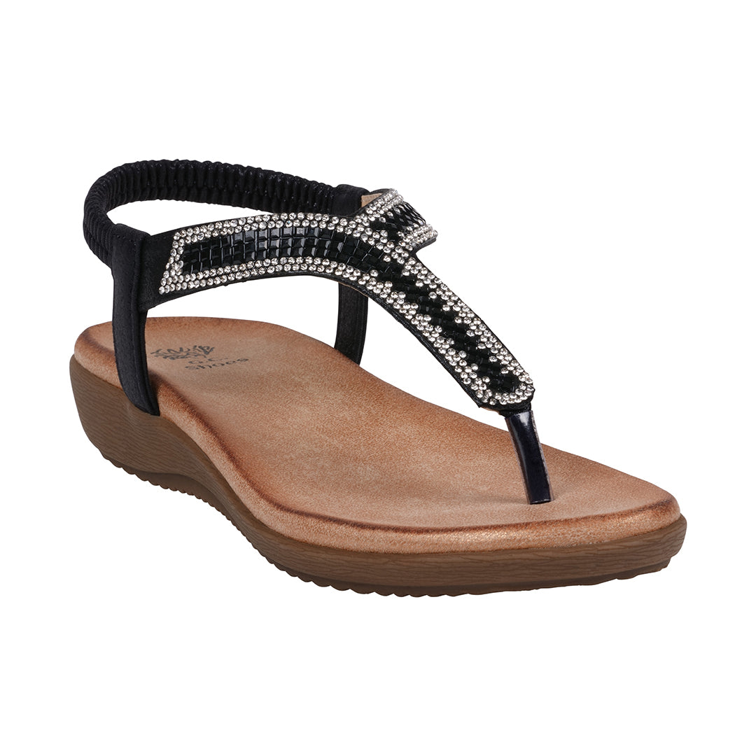 Sandales plates Lori noires ornées pour femme