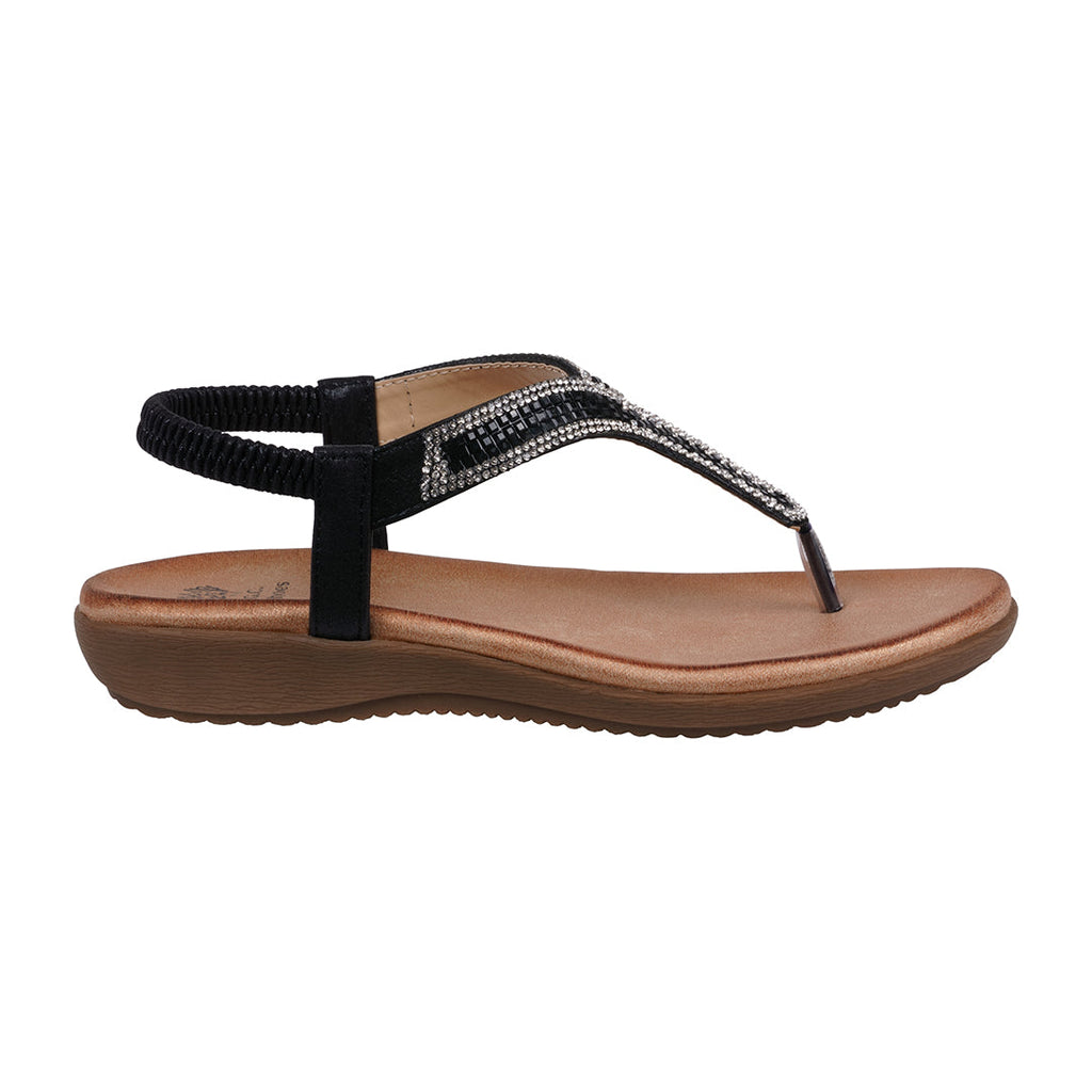 Sandales plates Lori noires ornées pour femme