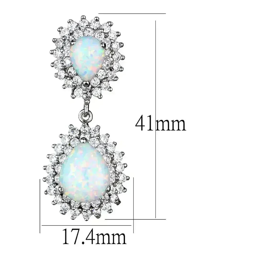LOS879 - Boucles d'oreilles en argent sterling 925 rhodié avec opale semi-précieuse