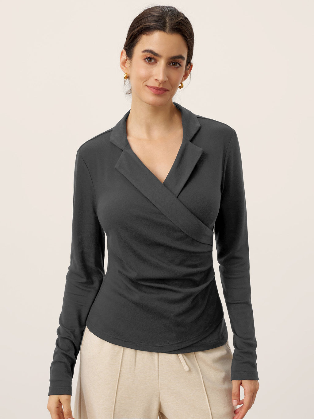 Top en laine asymétrique froncé sur le côté BRIONY