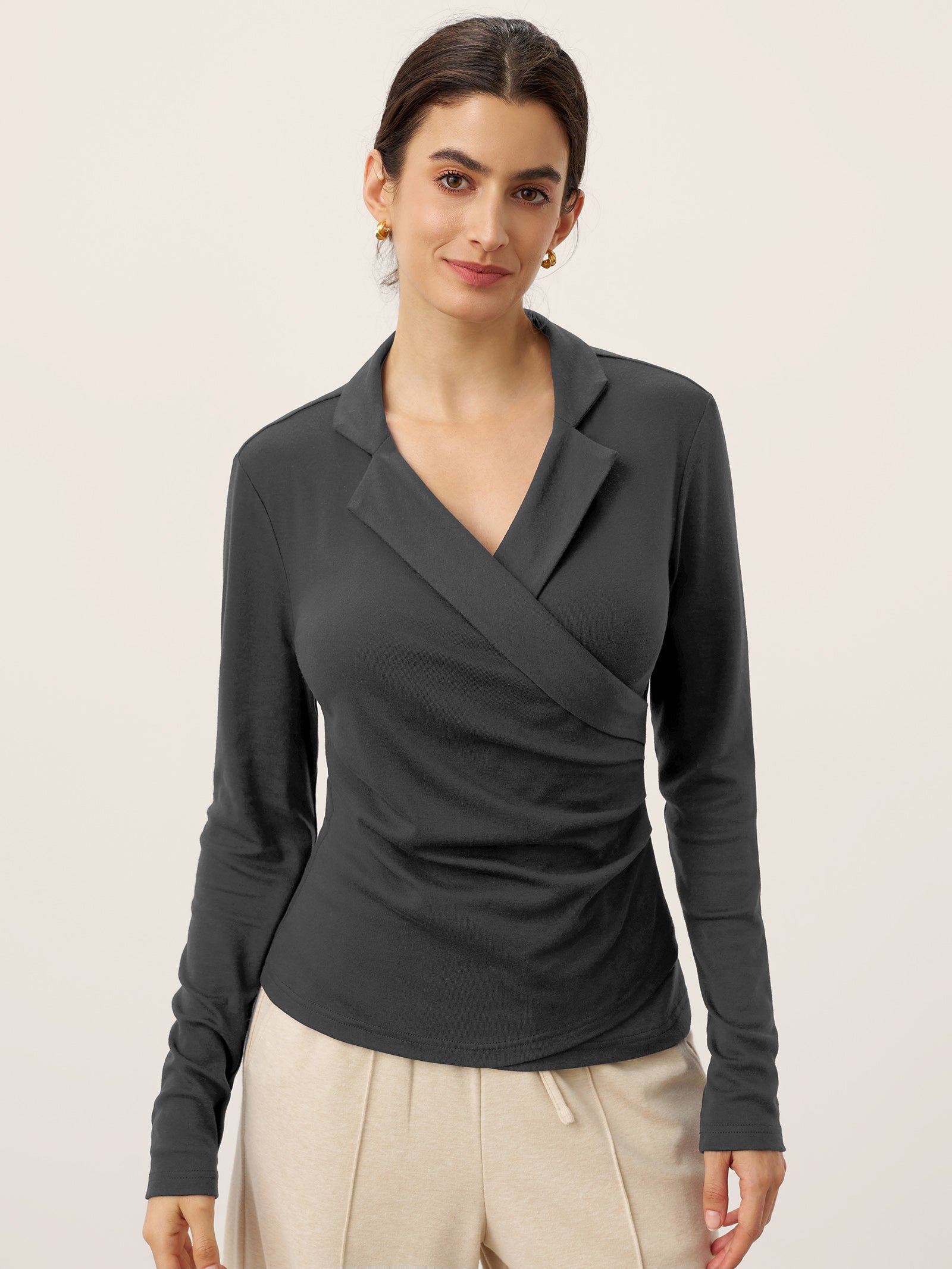 Top en laine asymétrique froncé sur le côté BRIONY