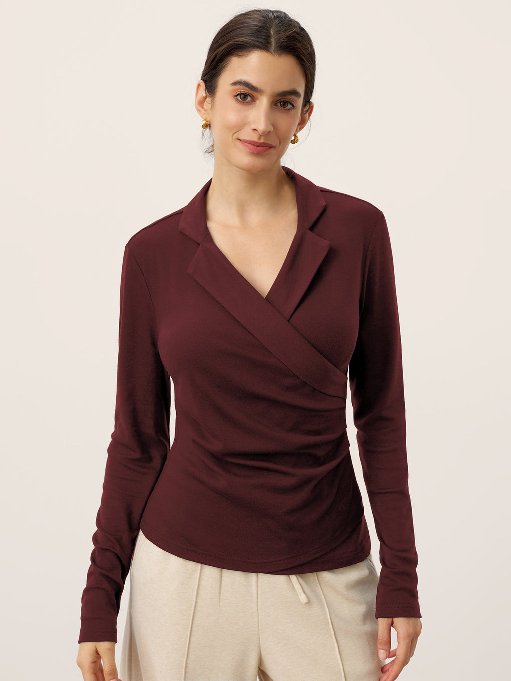 Top en laine asymétrique froncé sur le côté BRIONY