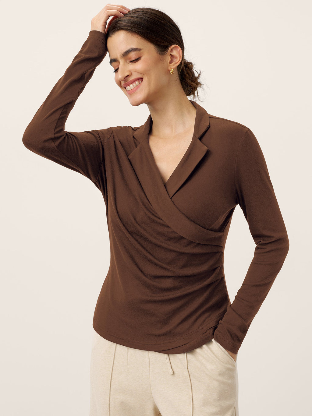 Top en laine asymétrique froncé sur le côté BRIONY