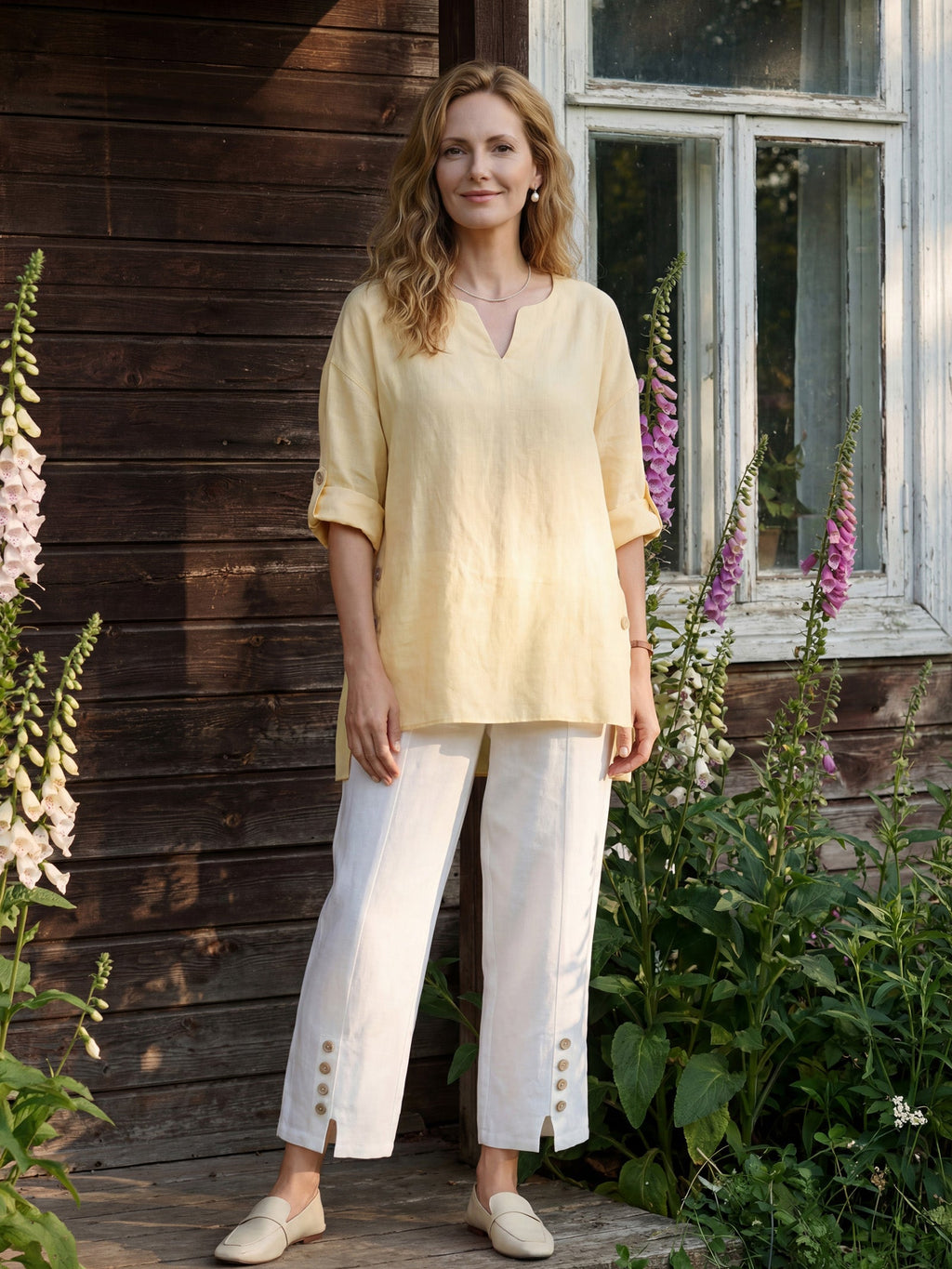 Haut oversize 100 % lin à ourlet incurvé DAPHNEA
