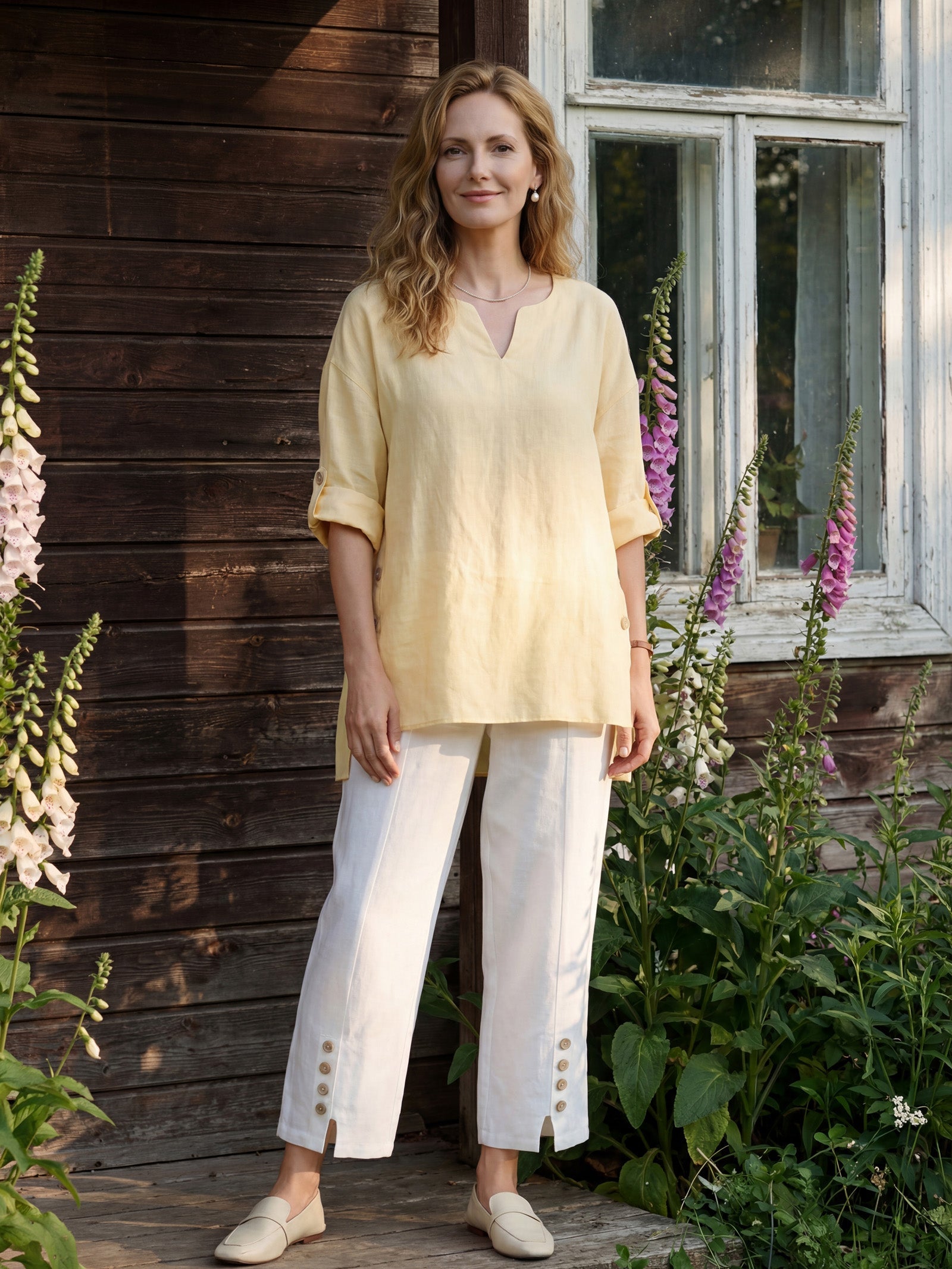 Haut oversize 100 % lin à ourlet incurvé DAPHNEA
