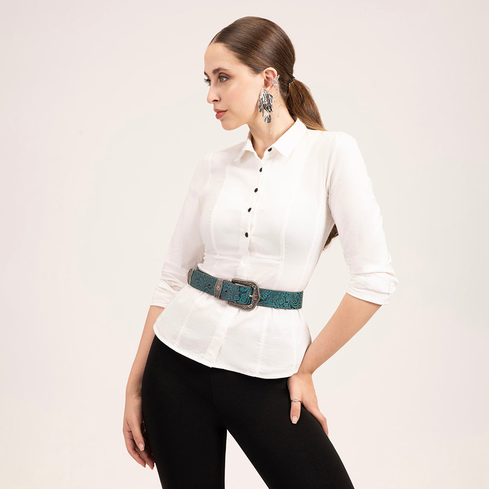 Ceinture Loyal West Sophia - Cuir floral turquoise
