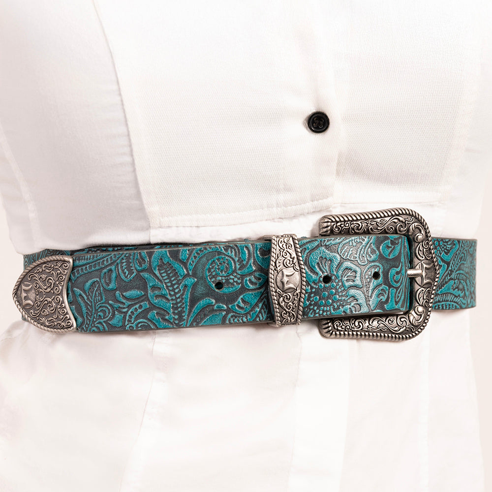 Ceinture Loyal West Sophia - Cuir floral turquoise