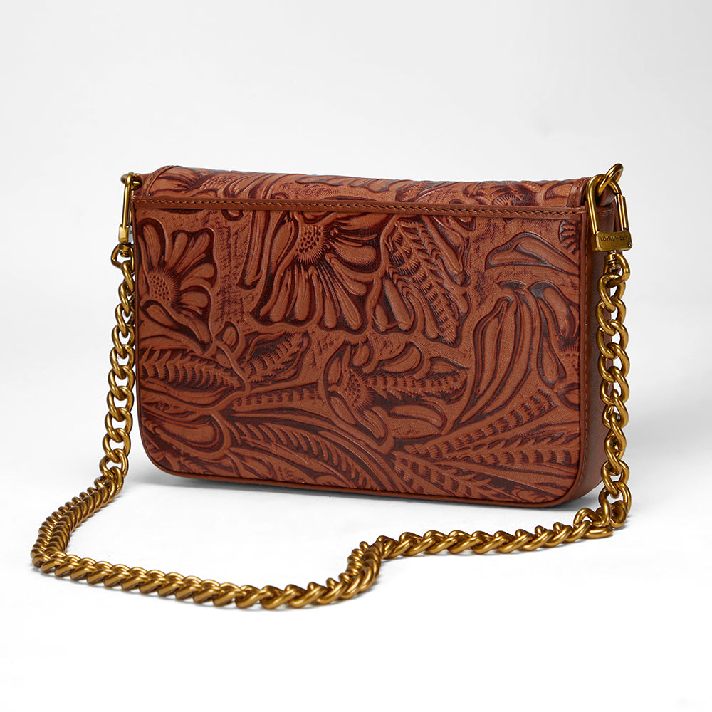 Loyal West LW SAC CHAÎNE MINI À EMPORTER EN CUIR GAUFRÉ FAIT MAIN - MARRON