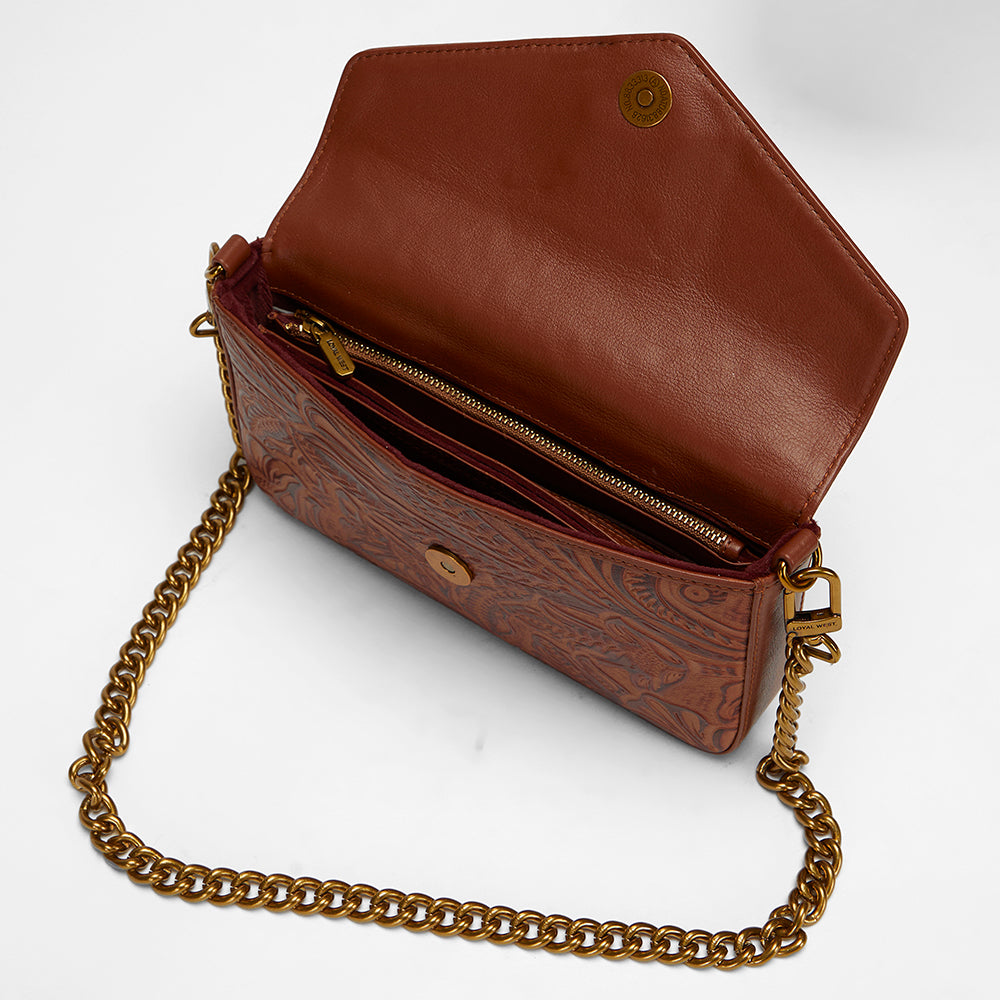Loyal West LW SAC CHAÎNE MINI À EMPORTER EN CUIR GAUFRÉ FAIT MAIN - MARRON