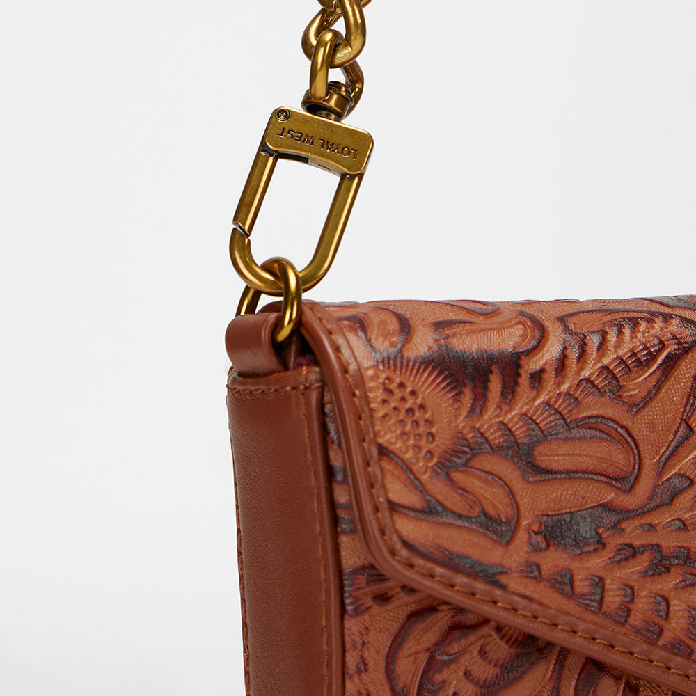 Loyal West LW SAC CHAÎNE MINI À EMPORTER EN CUIR GAUFRÉ FAIT MAIN - MARRON
