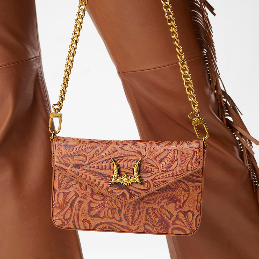 Loyal West LW SAC CHAÎNE MINI À EMPORTER EN CUIR GAUFRÉ FAIT MAIN - MARRON
