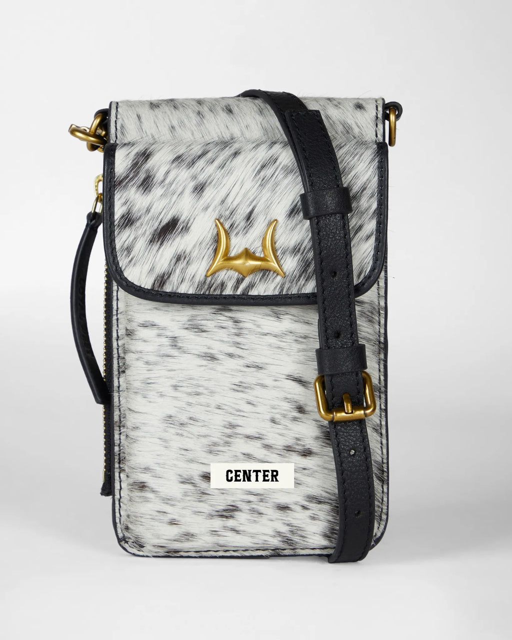 Sac pour téléphone Loyal West en cuir de vachette noir et blanc