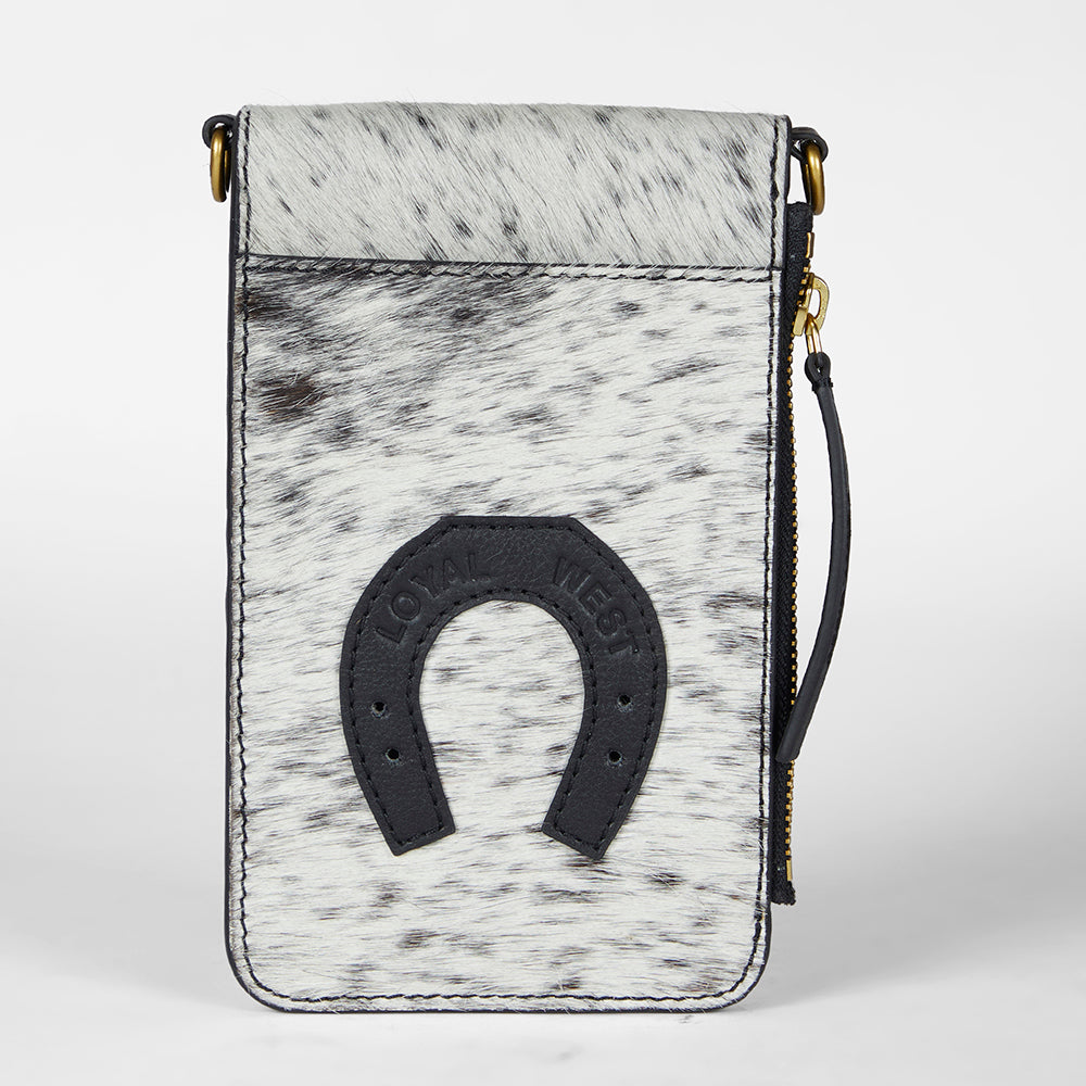 Sac pour téléphone Loyal West en cuir de vachette noir et blanc