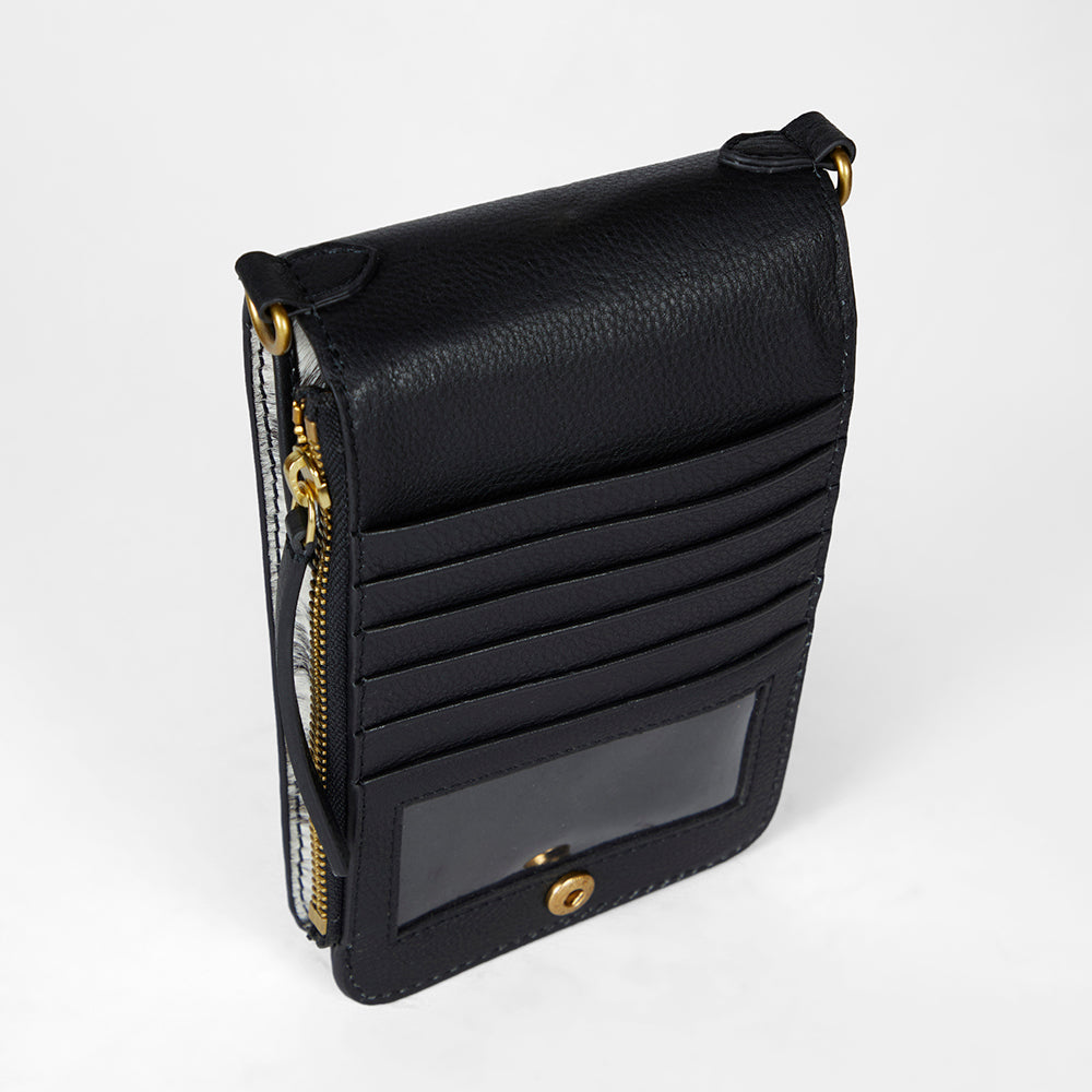 Sac pour téléphone Loyal West en cuir de vachette noir et blanc