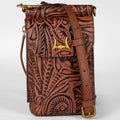 Loyal West SACOCHE TÉLÉPHONE EN CUIR GAUFRÉ FAIT MAIN - MARRON