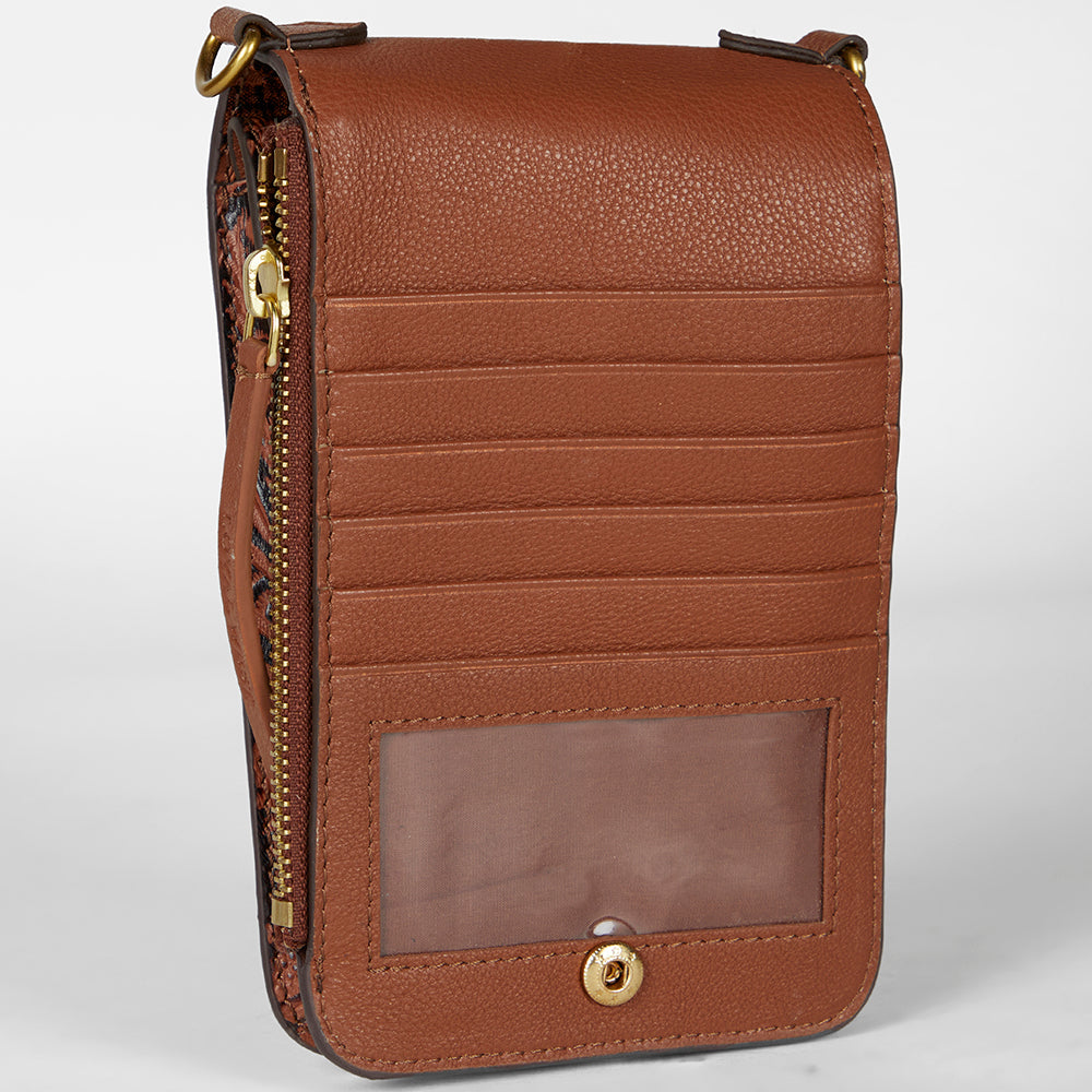 Loyal West SACOCHE TÉLÉPHONE EN CUIR GAUFRÉ FAIT MAIN - MARRON