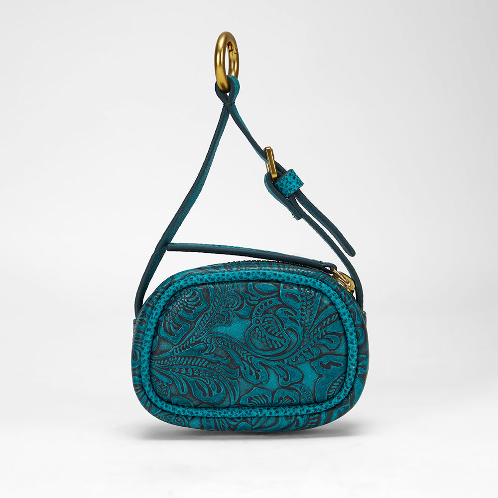 Loyal West SOPHIA MICRO SAC BRELOQUE EN CUIR GAUFRÉ FAIT MAIN - TURQUOISE