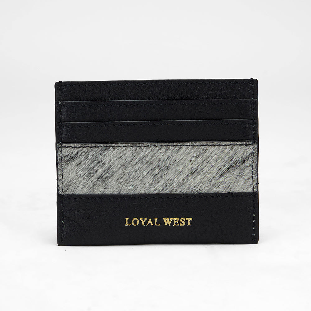 Loyal West PORTE-CARTES SHELL EN PEAU DE VACHE NOIRE ET BLANCHE