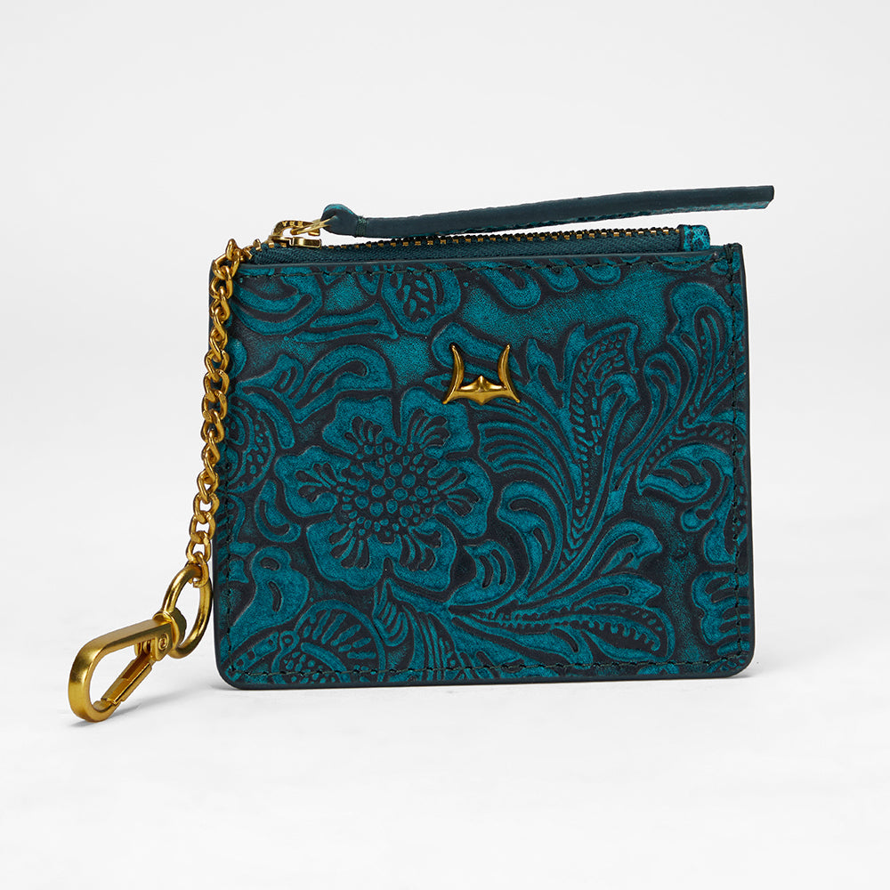 Loyal West SOPHIA PORTE-CARTES EN CUIR GAUFRÉ FAIT À LA MAIN - TURQUOISE