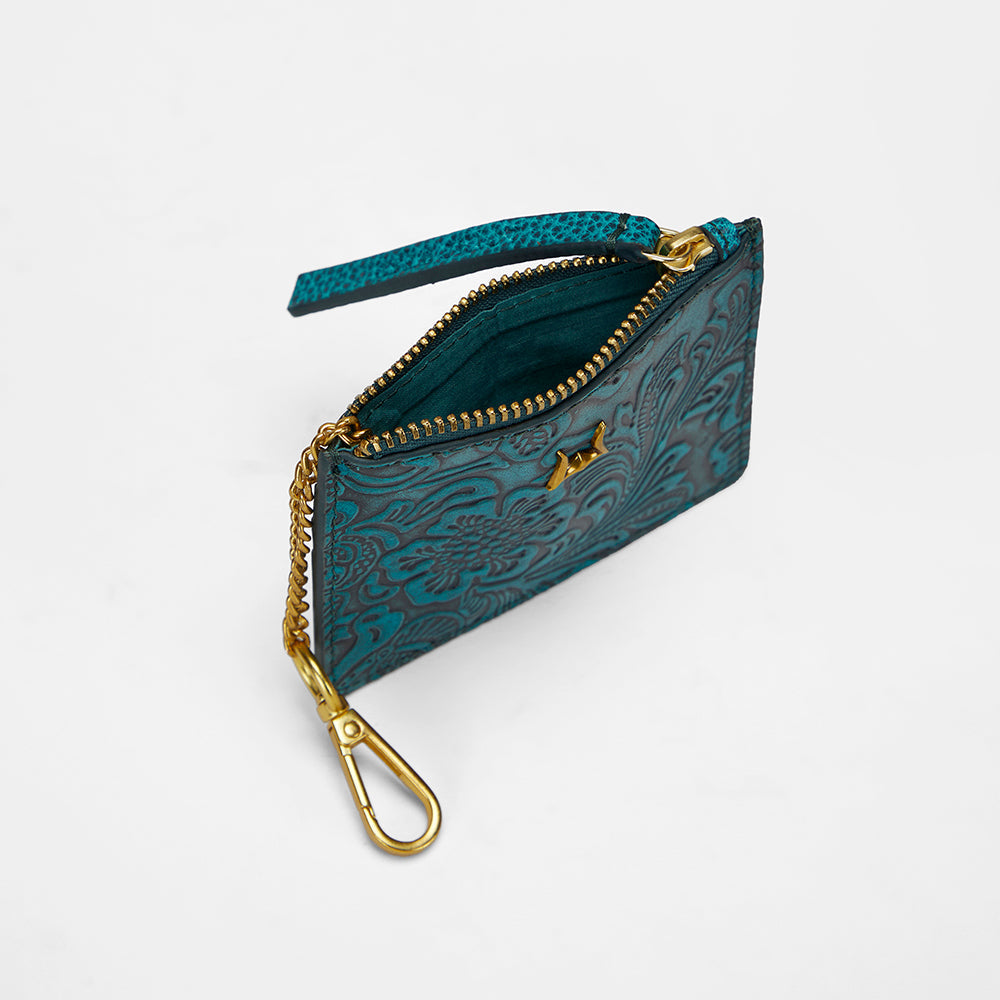 Loyal West SOPHIA PORTE-CARTES EN CUIR GAUFRÉ FAIT À LA MAIN - TURQUOISE