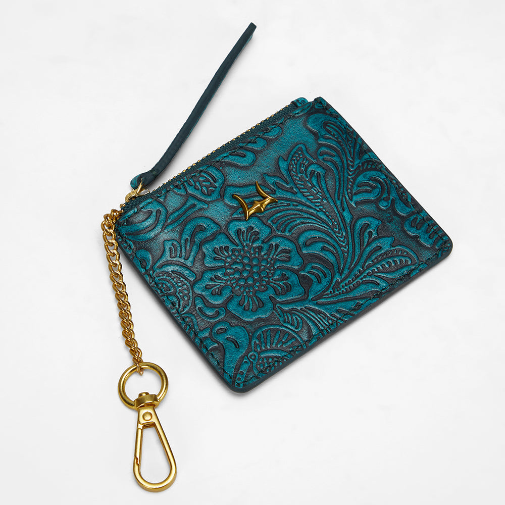 Loyal West SOPHIA PORTE-CARTES EN CUIR GAUFRÉ FAIT À LA MAIN - TURQUOISE