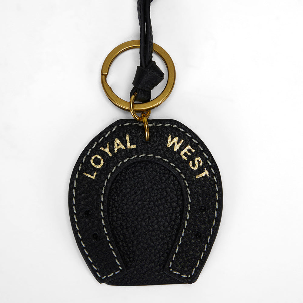 Breloque de sac Loyal West FER À CHEVAL en cuir de veau - NOIR