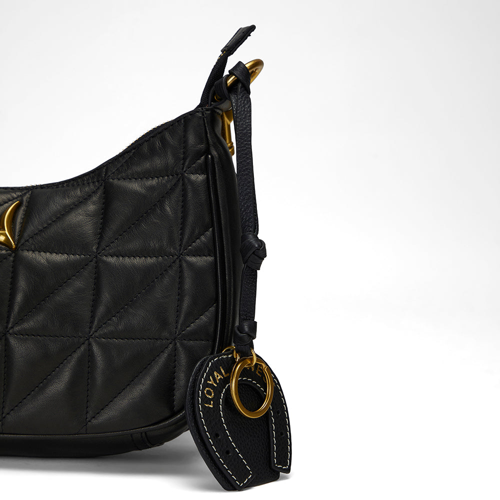 Breloque de sac Loyal West FER À CHEVAL en cuir de veau - NOIR