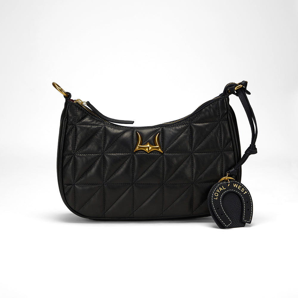 Breloque de sac Loyal West FER À CHEVAL en cuir de veau - NOIR