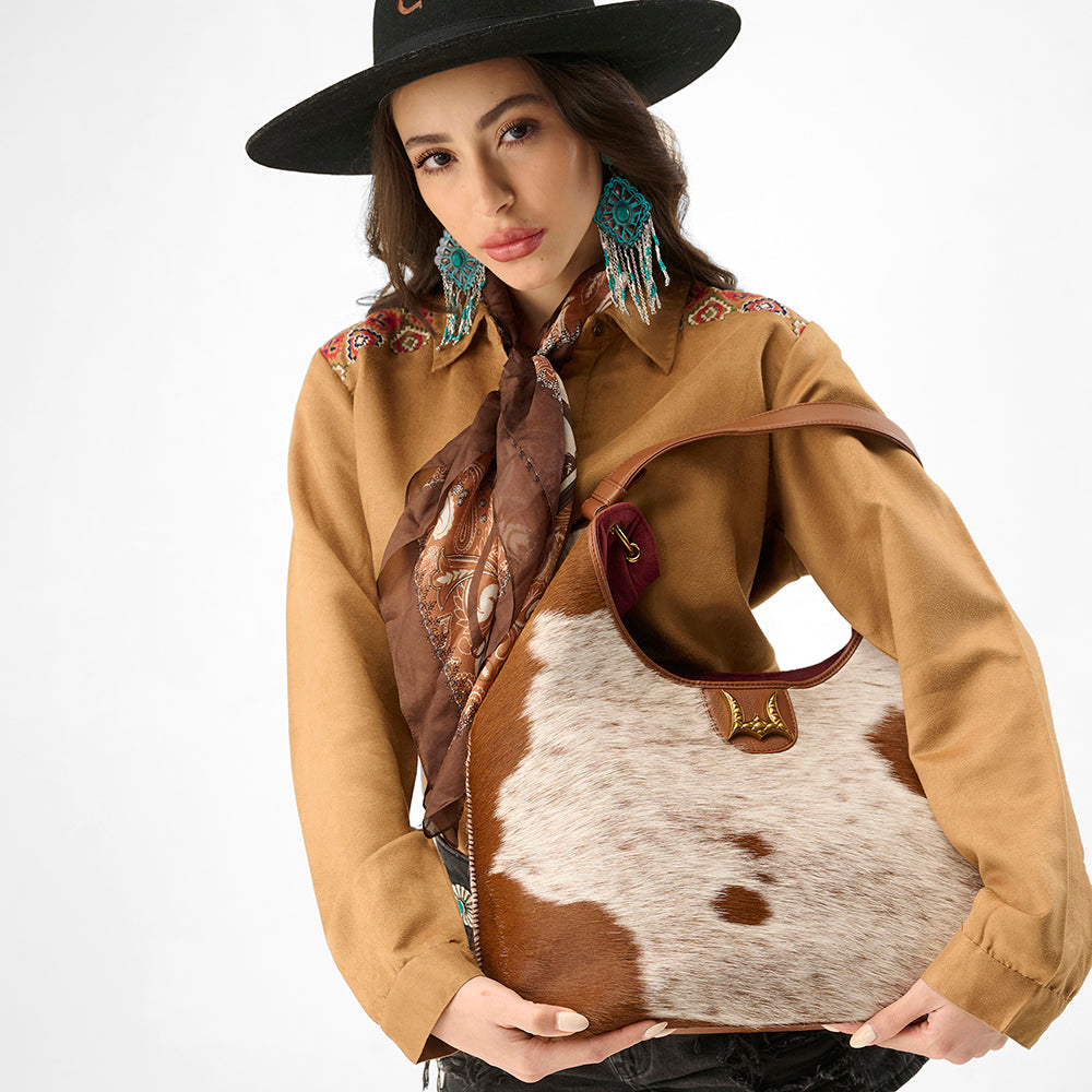 Loyal West LW GRAND PORTE-MONNAIE – EN CUIR VACHETTE ET VEAU BRUN ET BLANC