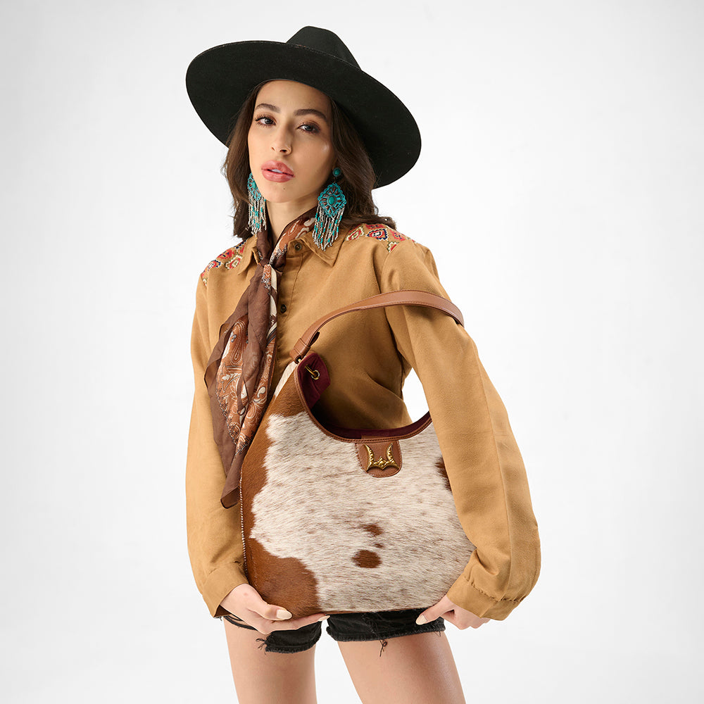 Loyal West LW GRAND PORTE-MONNAIE – EN CUIR VACHETTE ET VEAU BRUN ET BLANC