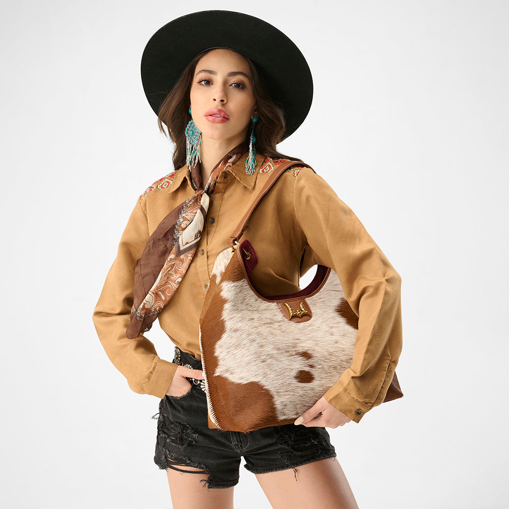 Loyal West LW GRAND PORTE-MONNAIE – EN CUIR VACHETTE ET VEAU BRUN ET BLANC