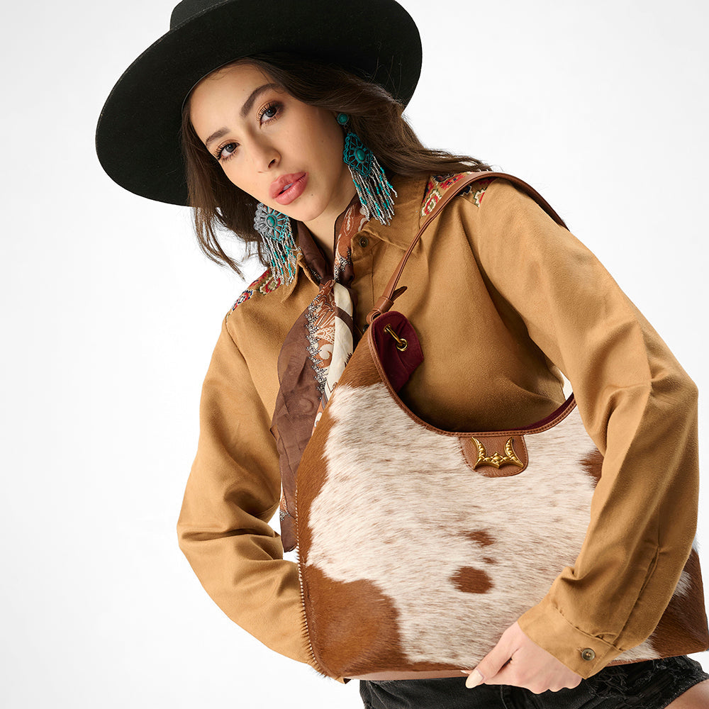 Loyal West LW GRAND PORTE-MONNAIE – EN CUIR VACHETTE ET VEAU BRUN ET BLANC