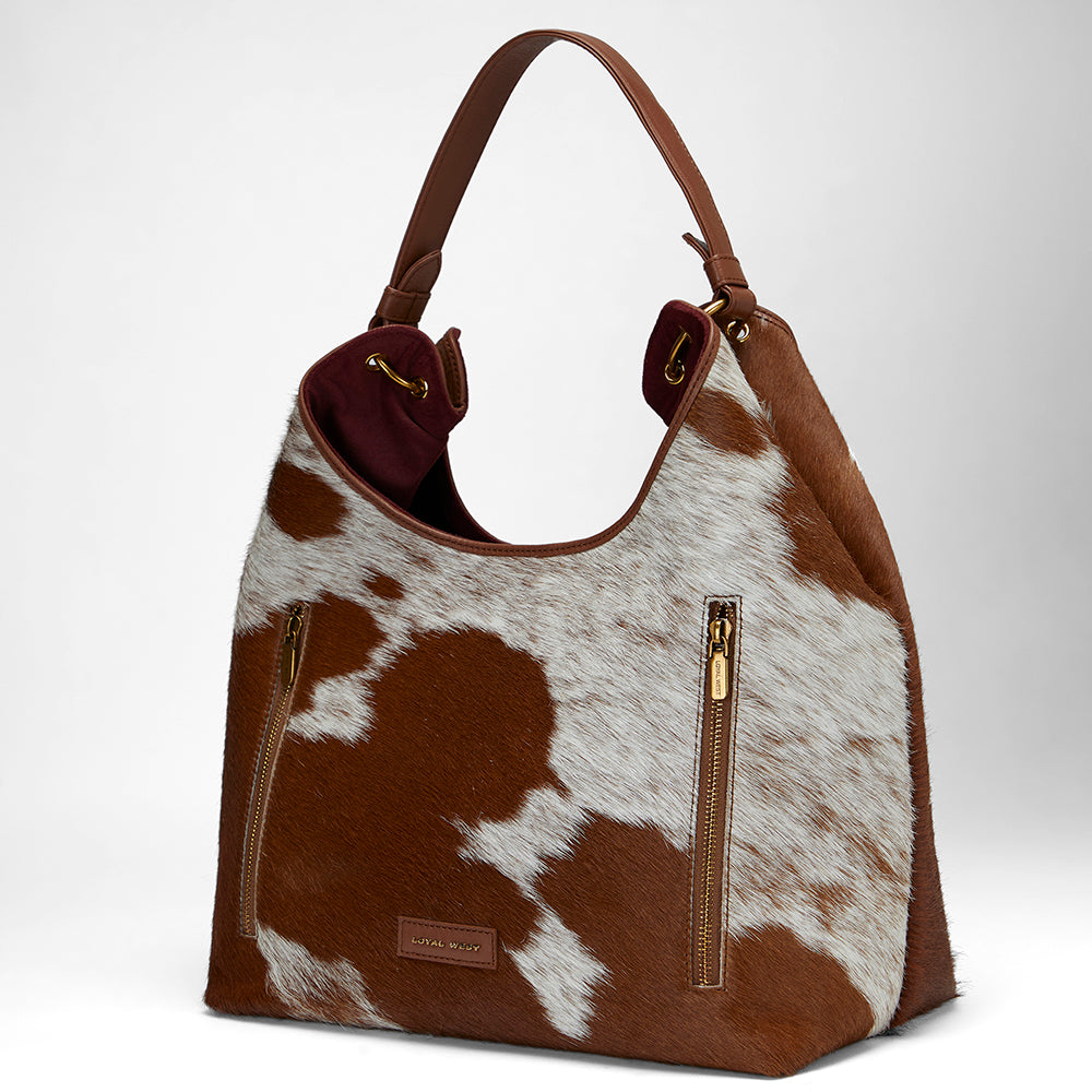 Loyal West LW GRAND PORTE-MONNAIE – EN CUIR VACHETTE ET VEAU BRUN ET BLANC