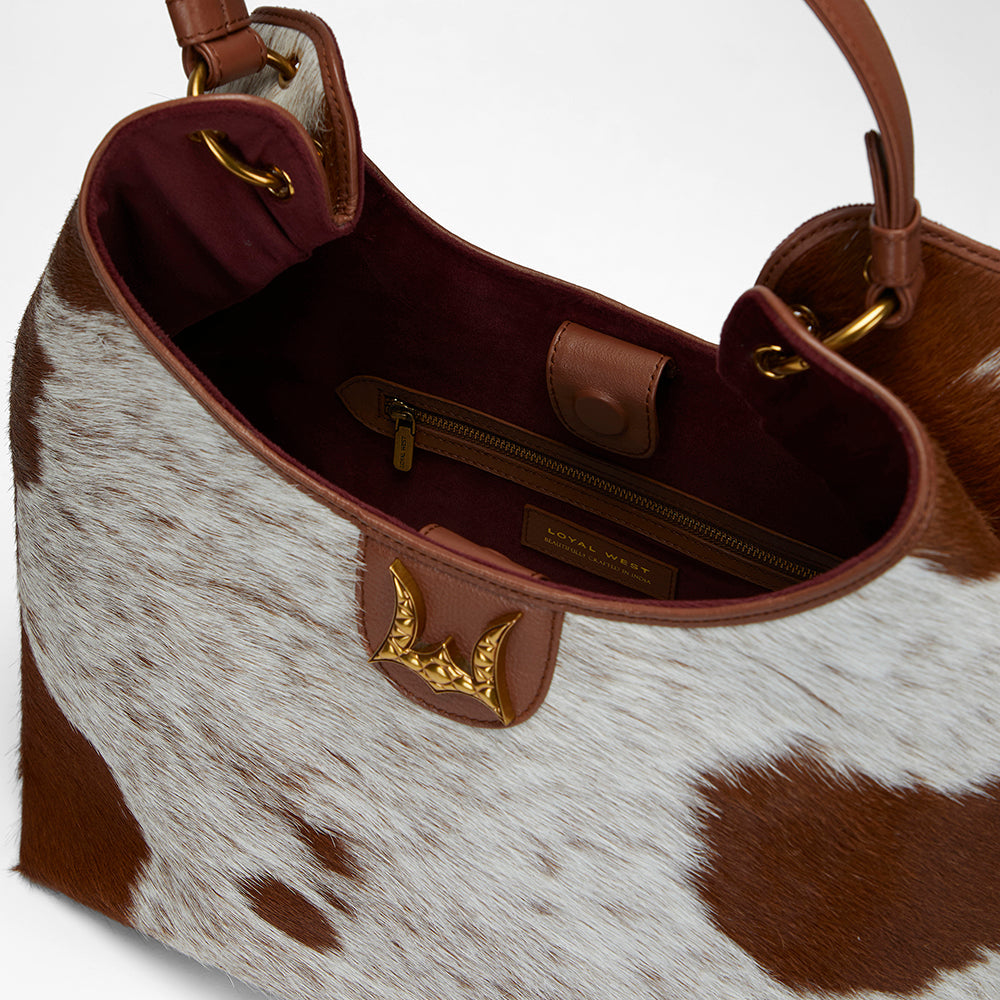 Loyal West LW GRAND PORTE-MONNAIE – EN CUIR VACHETTE ET VEAU BRUN ET BLANC
