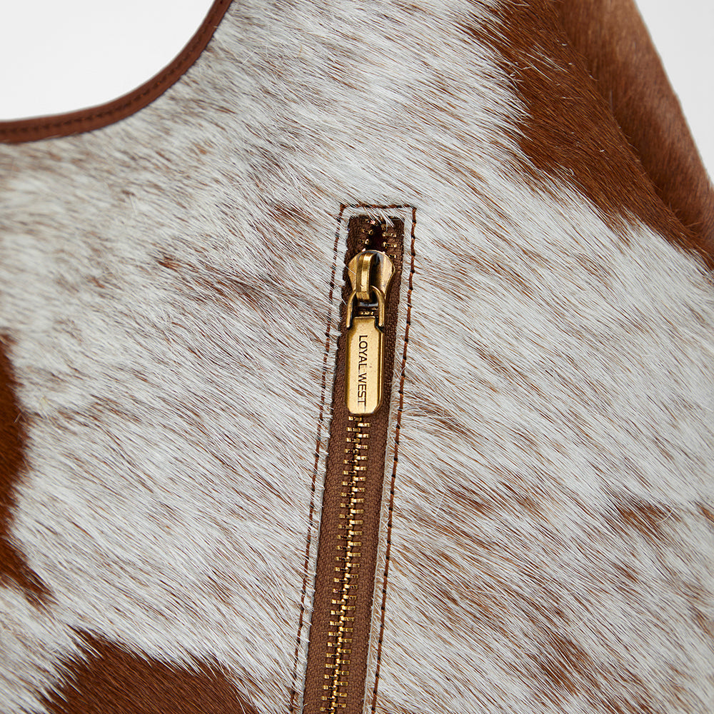 Loyal West LW GRAND PORTE-MONNAIE – EN CUIR VACHETTE ET VEAU BRUN ET BLANC