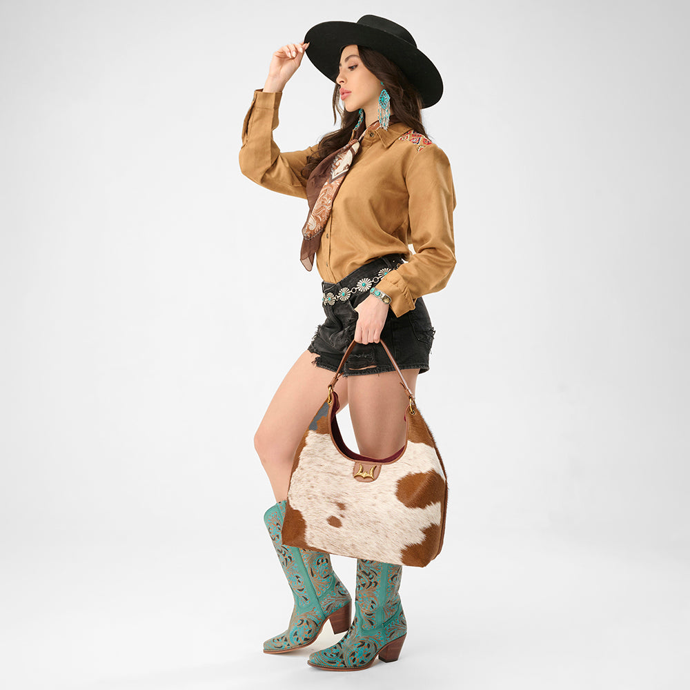 Loyal West LW GRAND PORTE-MONNAIE – EN CUIR VACHETTE ET VEAU BRUN ET BLANC