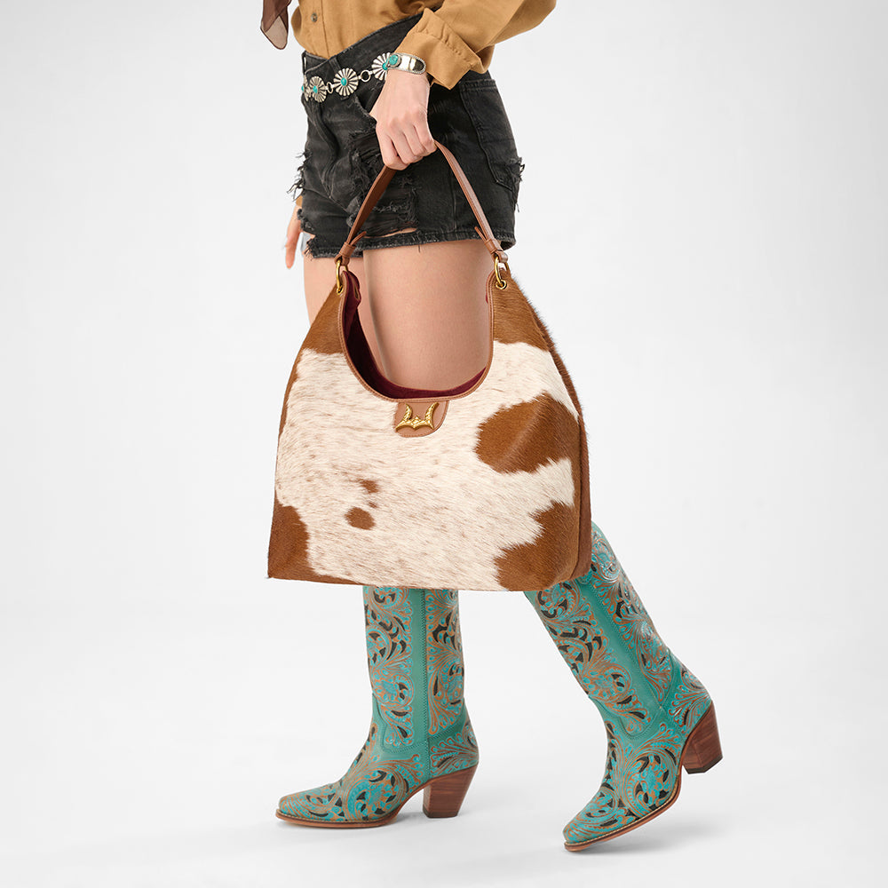 Loyal West LW GRAND PORTE-MONNAIE – EN CUIR VACHETTE ET VEAU BRUN ET BLANC