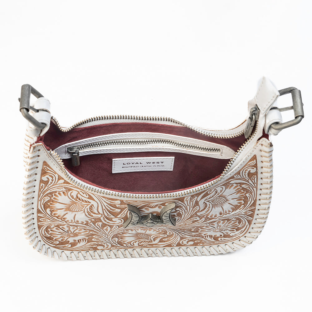 Loyal West DANNIA PORTE-MONNAIE MOYEN - IVORY DUST CUIR REPOUSSÉ ET PEAU DE VEAU