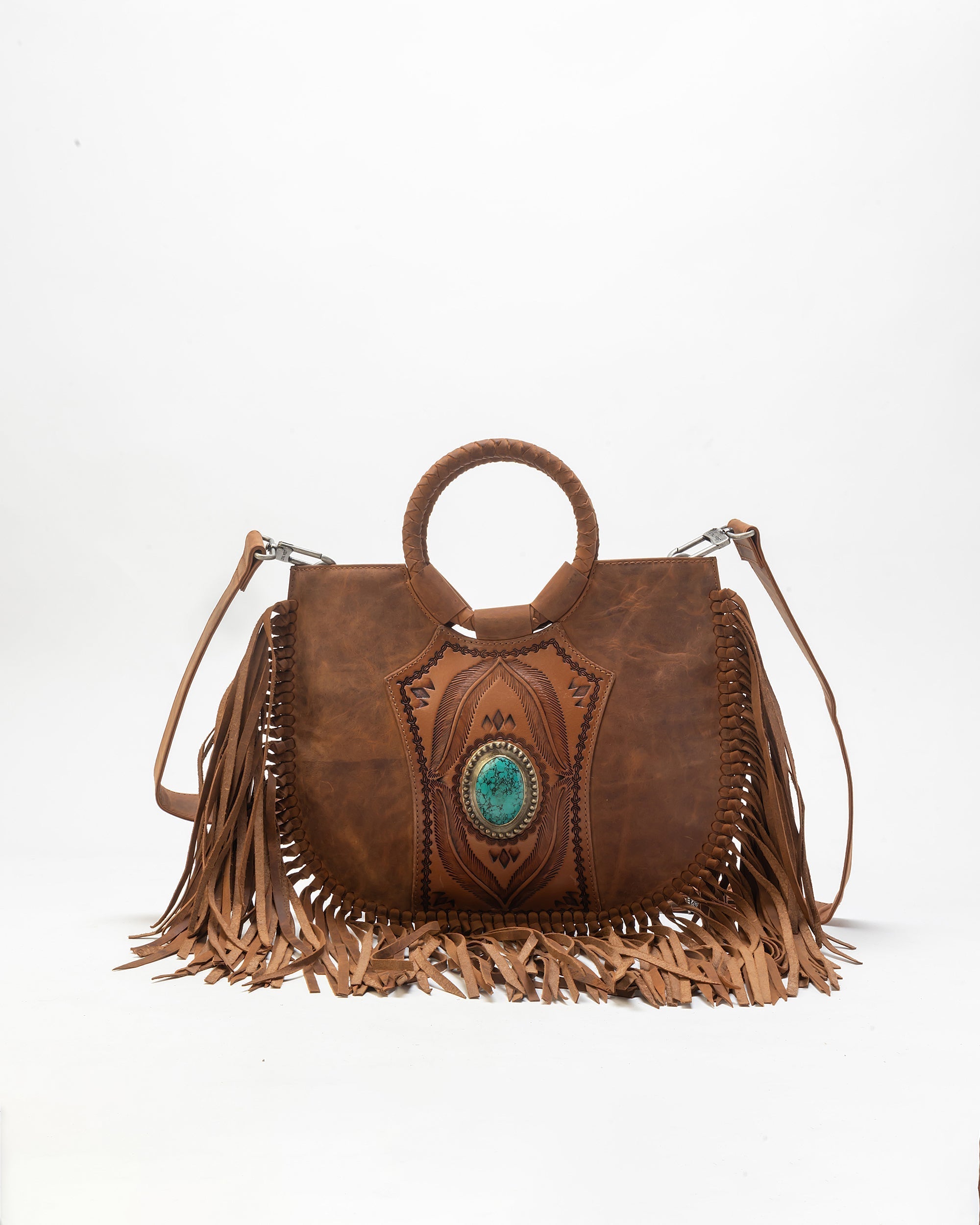 Sac à bandoulière Sedona à pompons couleur havane