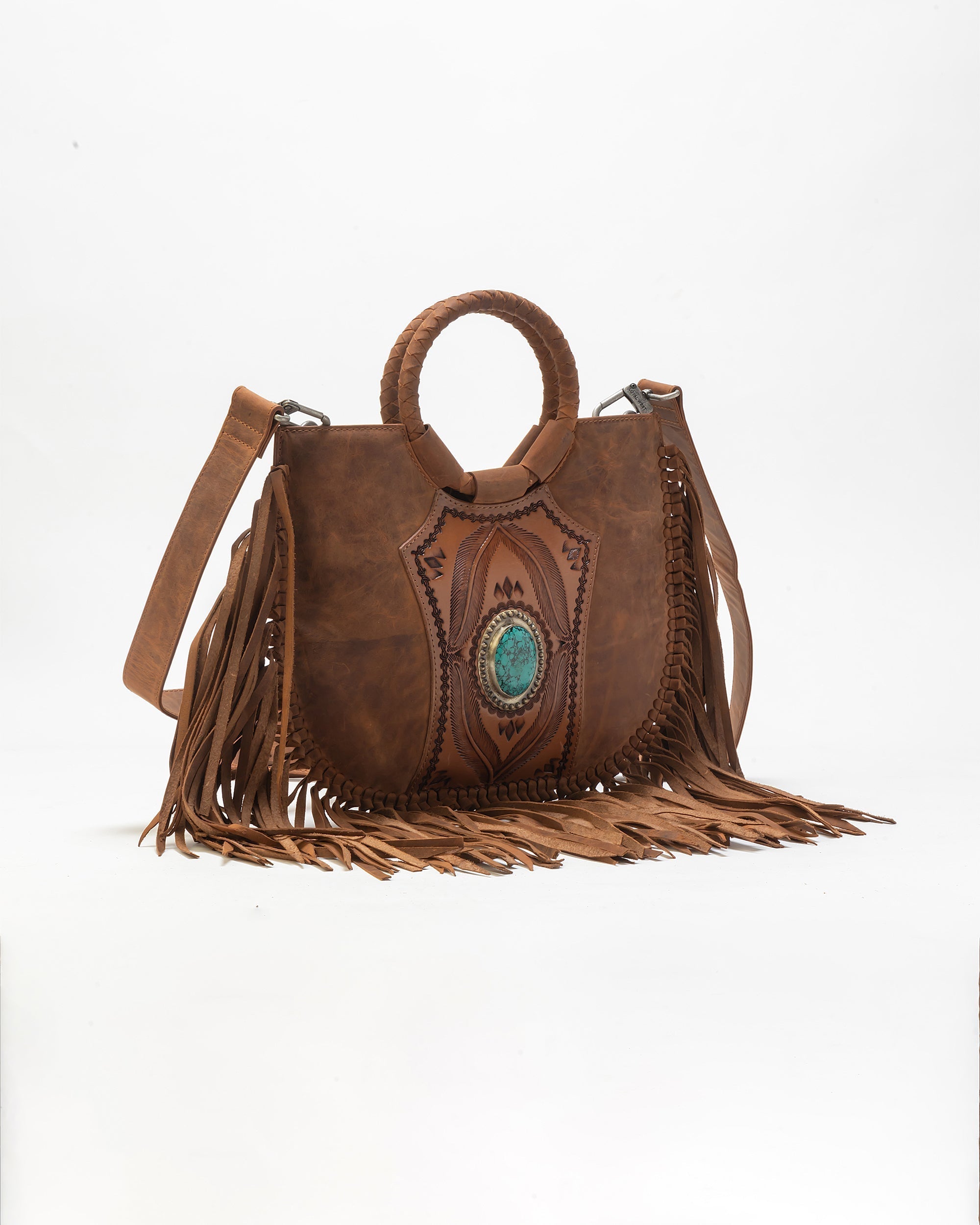 Sac à bandoulière Sedona à pompons couleur havane