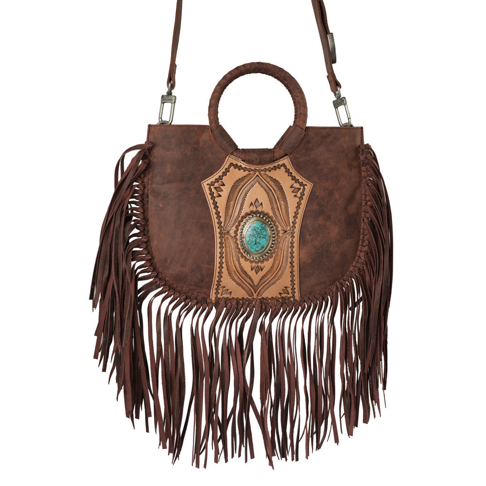 Sac Sedona à pompons - Cuir pleine fleur rubis huilé