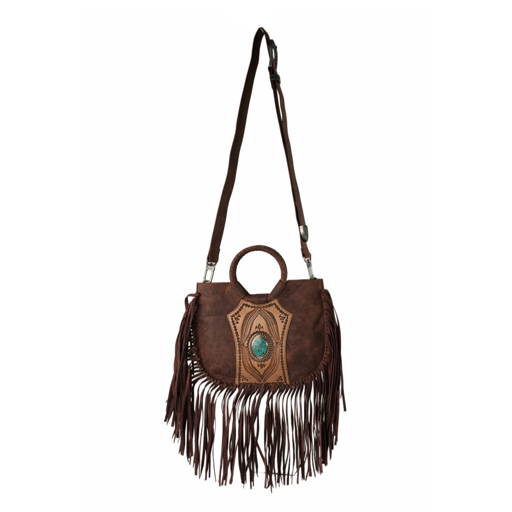 Sac Sedona à pompons - Cuir pleine fleur rubis huilé