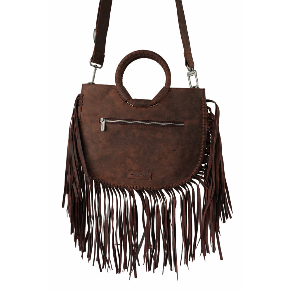 Sac Sedona à pompons - Cuir pleine fleur rubis huilé