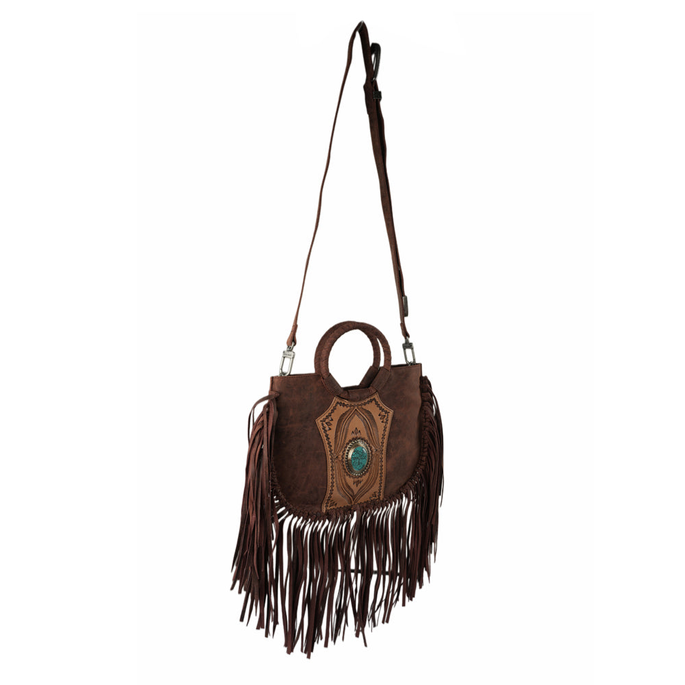 Sac Sedona à pompons - Cuir pleine fleur rubis huilé
