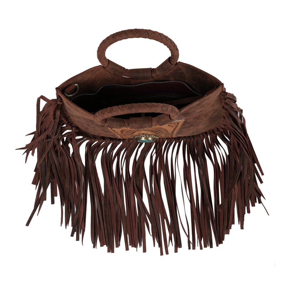 Sac Sedona à pompons - Cuir pleine fleur rubis huilé