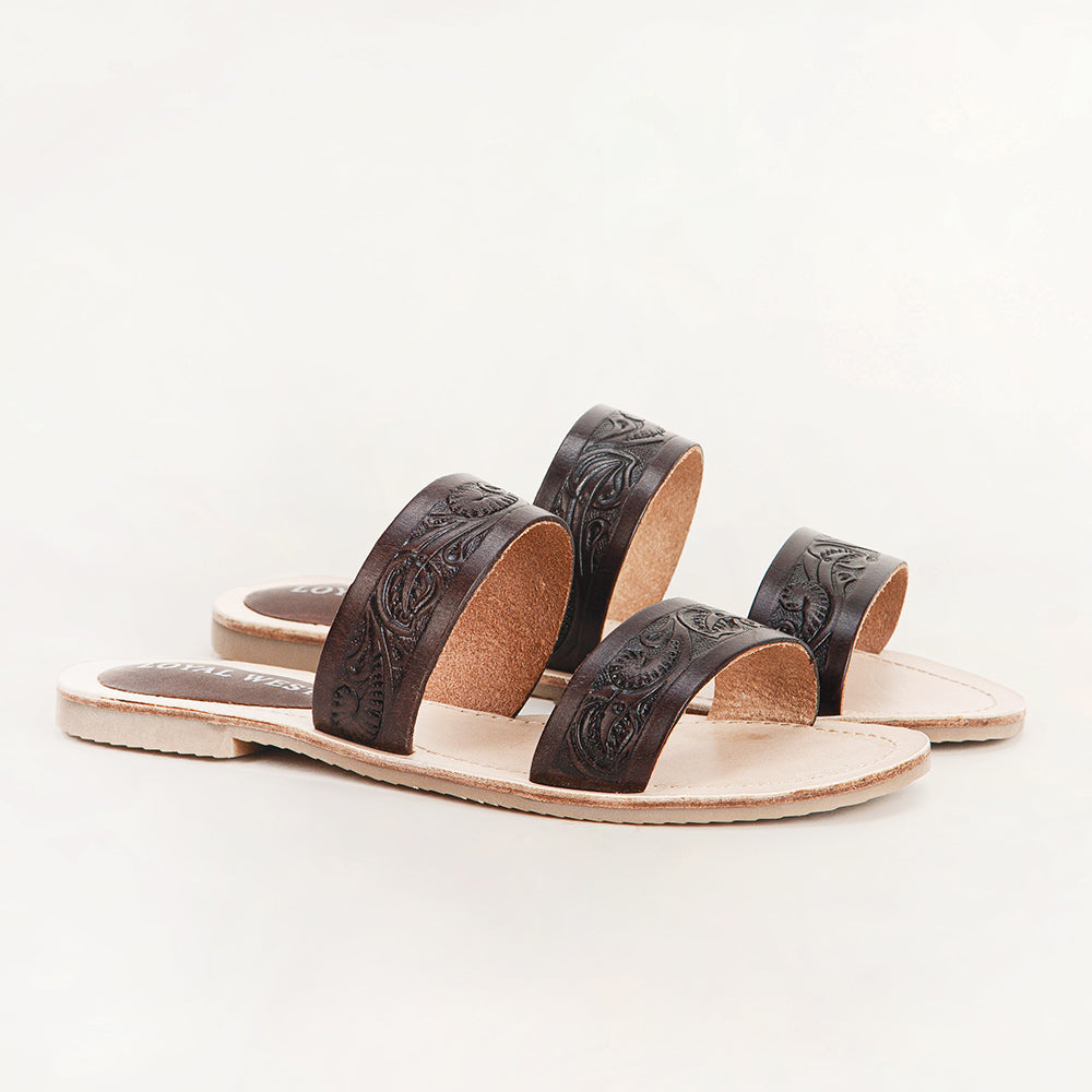 Sandales Loyal West Mesa Wanderer – Cuir noir estampé main