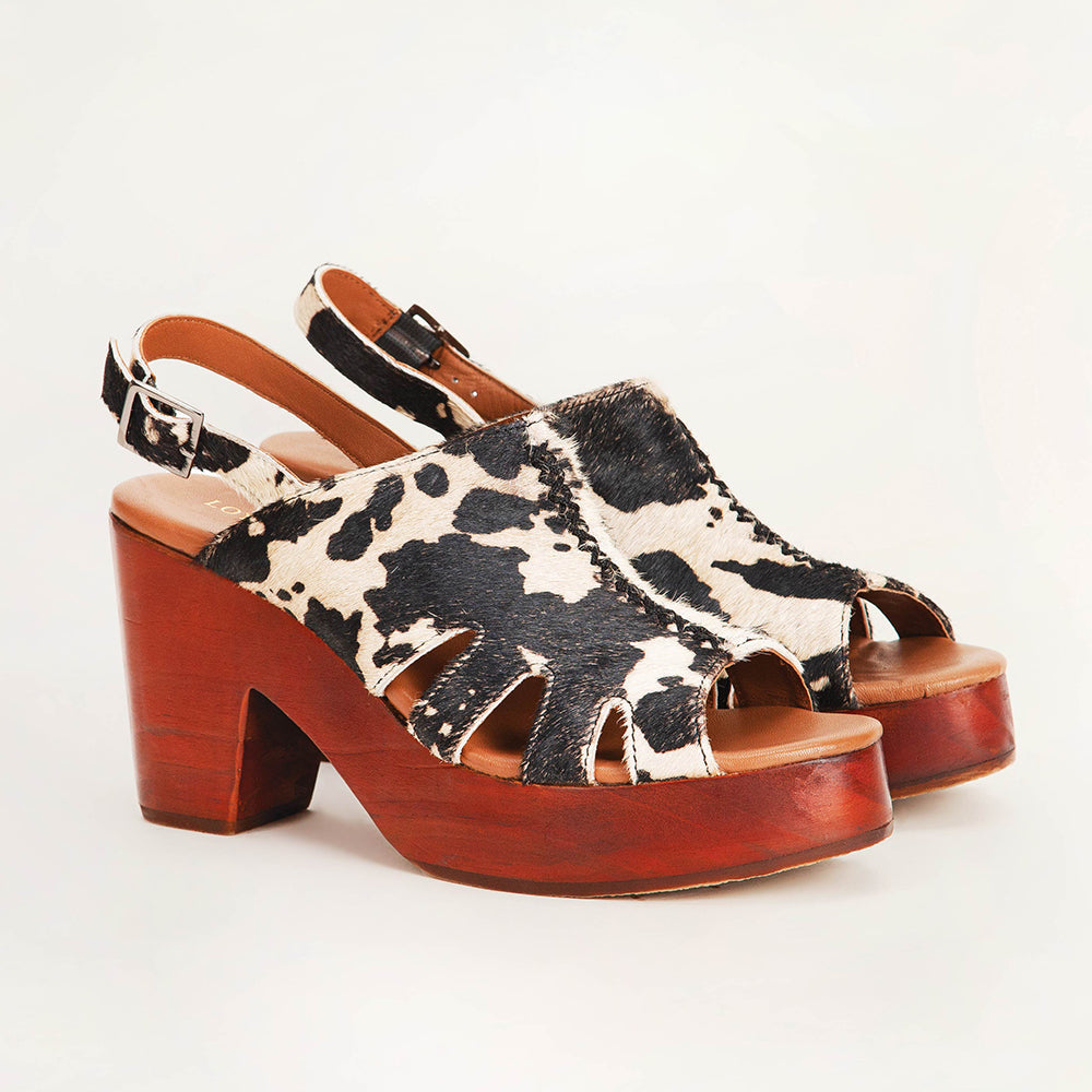 Sandales Loyal West Dana - Cuir de vachette noir et blanc