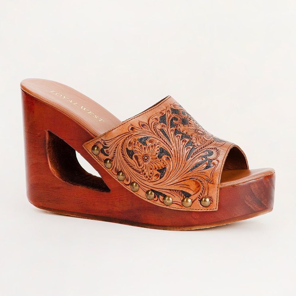 Sandales Loyal West Desert Wanderer – Cuir ciselé marron foncé