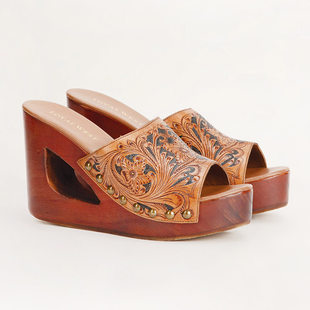 Sandales Loyal West Desert Wanderer – Cuir ciselé marron foncé